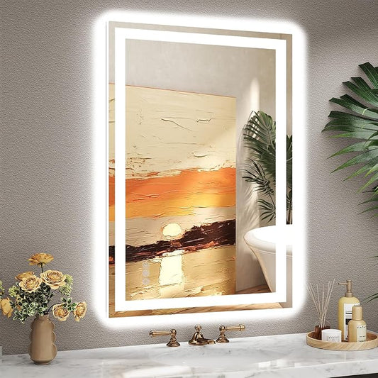 24x36 LED Bathroom Mirror, 6000LM, Separate Front and Back Lights | Shatter-Resistant Tempered Glass,Auto-Off Defogger,3 Color Modes,Smooth Dimming,Smart Memory Setting