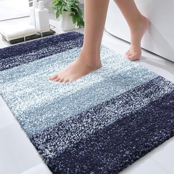 OLANLY Bathroom Rugs Mat 34x21, Extra Soft Absorbent Microfiber Bath Rugs | Airy Blue, Non-Slip Quick-Drying Rubber Backing, Washable Plush Bath Mat for Floor, Tub and Shower, Home Decor Accessories