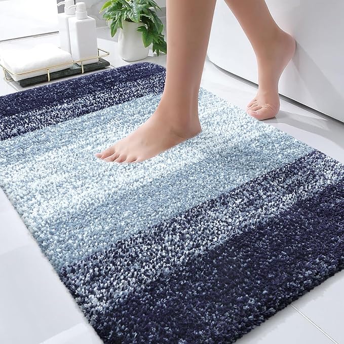 OLANLY Bathroom Rugs Mat 36x24, Extra Soft Absorbent Microfiber Bath Rugs | Airy Blue, Non-Slip Quick-Drying Rubber Backing, Washable Plush Bath Mat for Floor, Tub and Shower, Home Decor Accessories