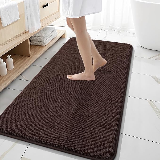 OLANLY Memory Foam Bathroom Runner Rugs 47x20, Absorbent Long Mat, Brown | Soft Quick Dry Bath Rugs, Non-Slip Carpet, Machine Washable Mat for Bathroom Floor, Tub and Shower, Home Decor Accessories