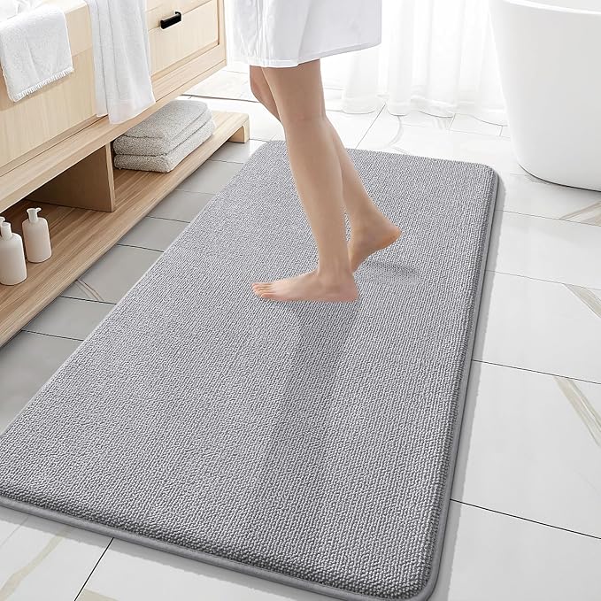 OLANLY Memory Foam Bathroom Runner Rug 47x20, Absorbent Long Bath Mat, Grey | Soft Quick Dry Bath Rugs, Non-Slip Carpet, Machine Washable Mat for Bathroom Floor, Tub and Shower, Home Decor Accessories