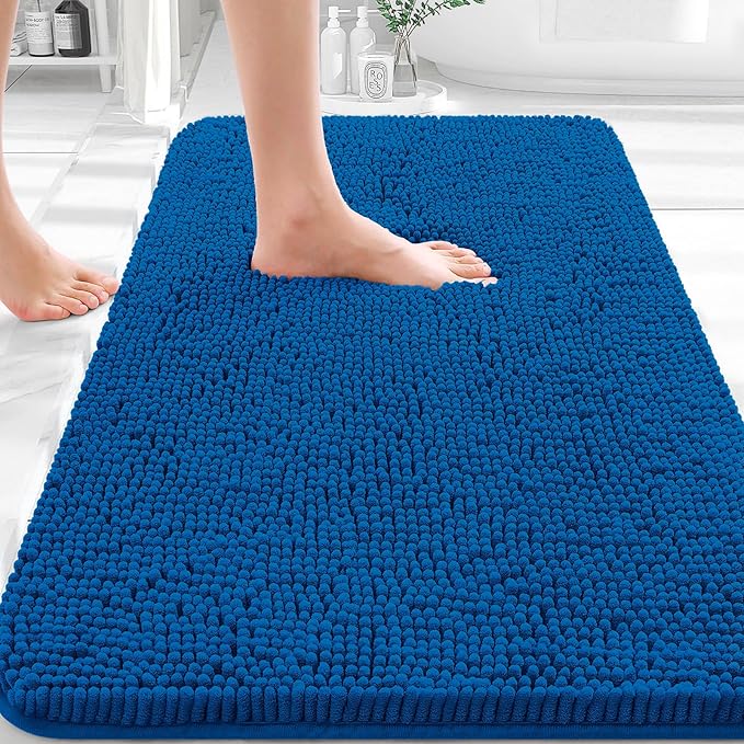 OLANLY Bathroom Rugs 36x24, Extra Soft Absorbent Chenille Bath Rugs | Deep Navy Blue, Quick-Drying Rubber Backing, Washable Bath Mat for Bathroom Floor, Tub and Shower, Home Decor Accessories