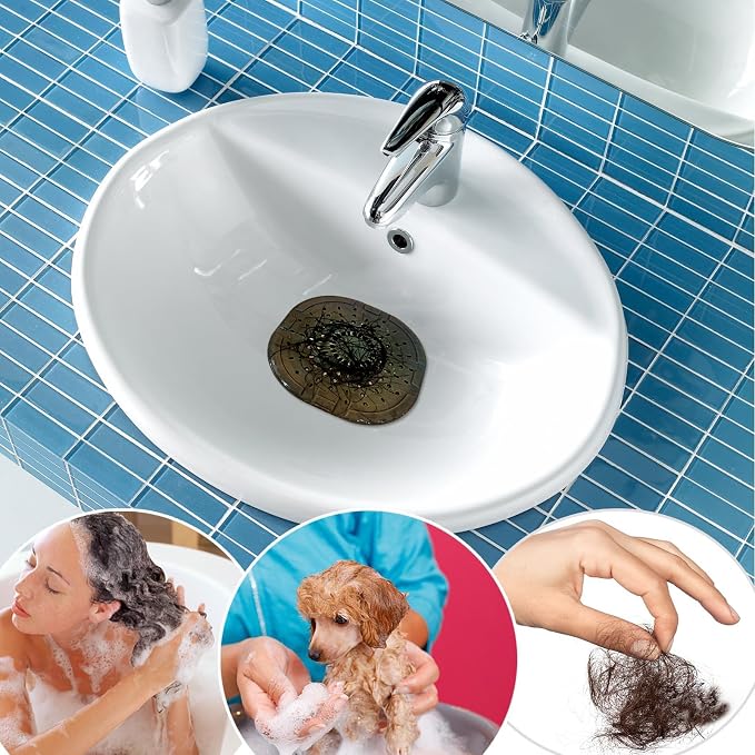 Bovinde Hair Drain Catcher Square for Shower 2 PCS (Traffic Black Grey) | Drainer Cover Silicone Hair Stopper with Suction Cups,Protector Accessories,Easy to Install Suit for Bathroom,Bathtub,Sink