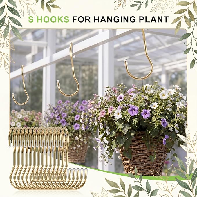 Hotop 36 Pcs Twist S Hooks for Hanging 3.94 Inch Heavy Duty Twist S Shaped Stainless Steel Hook Metal Hanging Curtain Hooks Pan Pot Holder Rack for Pot, Pan, Cups, Plants, Bags, Jeans, Towels (Gold)