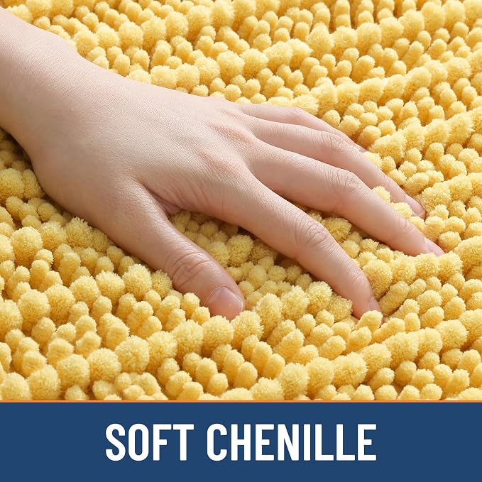 Smiry Bathroom Rugs 48X32, Extra Soft Rubber Backing Chenille Bath Mats | Yellow Machine Washable Non Slip Quick Dry Bath Mats for Bathroom Floor, Tub, Shower, Home Decor Accessories