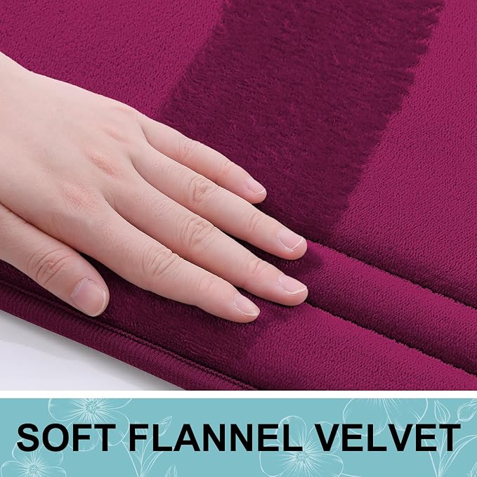 Grandaily Memory Foam Bath Mat Rug 24x16, Ultra Soft, Non-Slip and Absorbent Bathroom Rugs, Machine Wash Dry, Comfortable Bath Carpet for Bathroom Floor, Tub and Shower, Burgundy