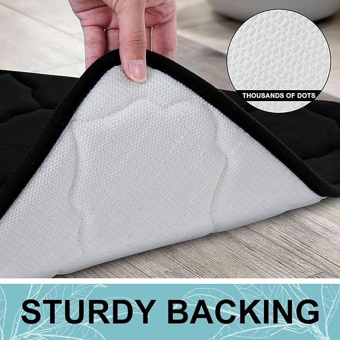 OLANLY Memory Foam Bath Mat Rug 59x20, Ultra Soft Bathroom Rugs, Black | Thick Absorbent Carpet, Non-Slip Backing, Machine Washable, for Bathroom Floor, Tub, Shower and Home Decor Accessories