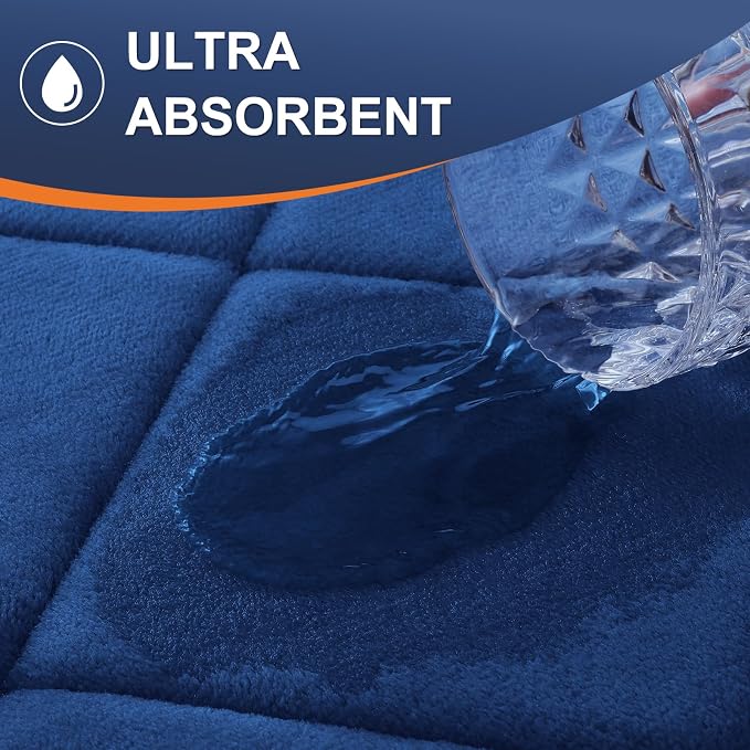 OLANLY Memory Foam Bath Mat 47x20, Ultra Soft and Absorbent Bathroom Rugs | Navy, Quick Dry, Machine Washable Shower Bath Rugs, Comfortable Bath Carpet for Bathroom Floor, Tub and Shower