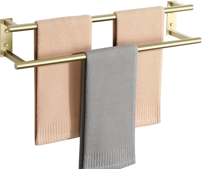 Alise Double Towel Bars for Bathroom Wall Mounted,24 InchSUS304 Stainless Steel Bathroom Towel Holder,Towel Hanger Towel Racks for Bathroom,Brushed Gold Towel Rod