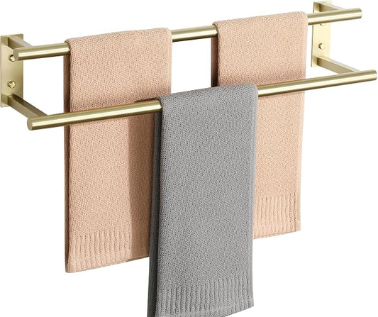 Alise Double Towel Bars for Bathroom Wall Mounted,24 InchSUS304 Stainless Steel Bathroom Towel Holder,Towel Hanger Towel Racks for Bathroom,Brushed Gold Towel Rod