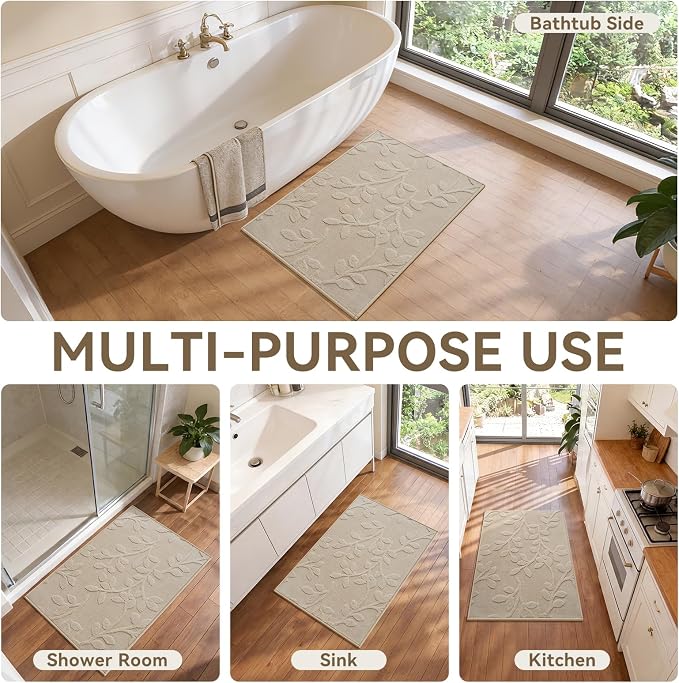 Bathroom Rugs Thin Non Slip Bath Mat for Bathroom Browm 24"x36" | Quick Dry Absorbent Washable Rubber Backing Bath Rug Shower Mat Bathroom Floor Mat For Sink Bathtub Beside Shower Entrance