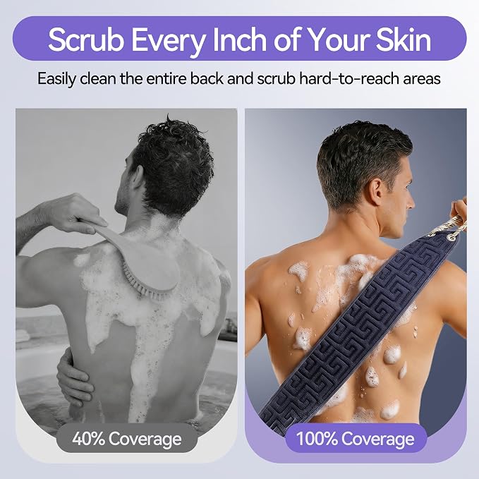 Exfoliating Back Scrubber for Shower, 38 Inch Double-Sided Bath Exfoliator | Back Washer with Handles for Deep Skin Cleansing, Washcloth Towel to Gently Exfoliate & Cleanse Back Effortlessly for Men