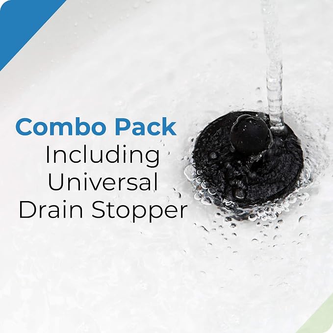 TubShroom Tub Drain Hair Catcher Combo Pack with Silicone Stopper, Black Chrome – Protector and for Bathroom Drains, fits any standard bathtub drain measuring 1.4” to 1.8” wide