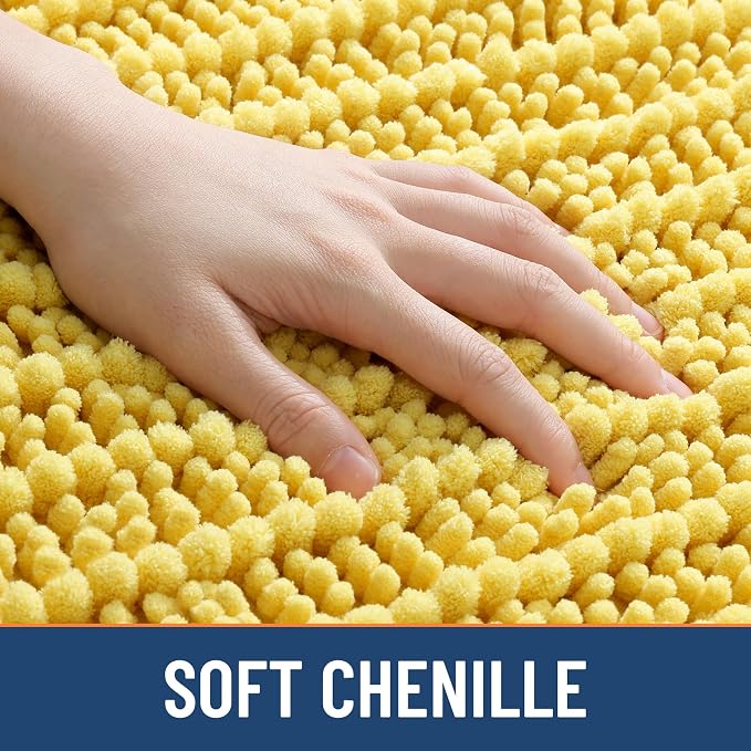 Smiry Bathroom Rugs 70X24, Extra Soft Rubber Backing Chenille Bath Mats | Yellow Machine Washable Non Slip Quick Dry Bath Mats for Bathroom Floor, Tub, Shower, Home Decor Accessories