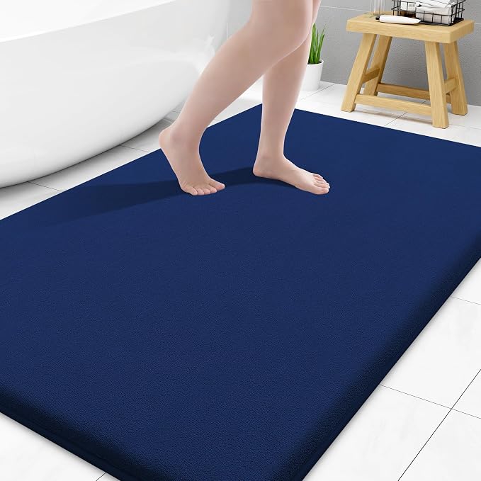 Smiry Memory Foam Bath Mat 40x32, Extra Soft and Absorbent Bathroom Rugs | Navy Blue, Quick Dry Machine Washable Non-Slip Bath Mat for Bathroom Floor, Shower and Tub