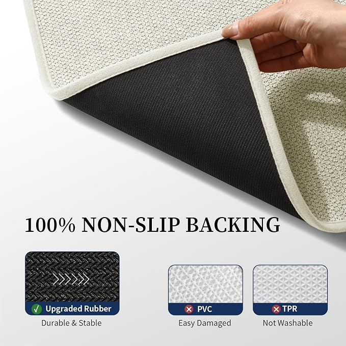 Beige Bathroom Rugs Sets 2 Piece, Quick Dry Thin Bath Mat with Toilet Rug, Non Slip Absorbent Machine Washable, Bath Rugs for Tub Sink Home Decor (17"x24" + 17.5"x24" U-Shaped)