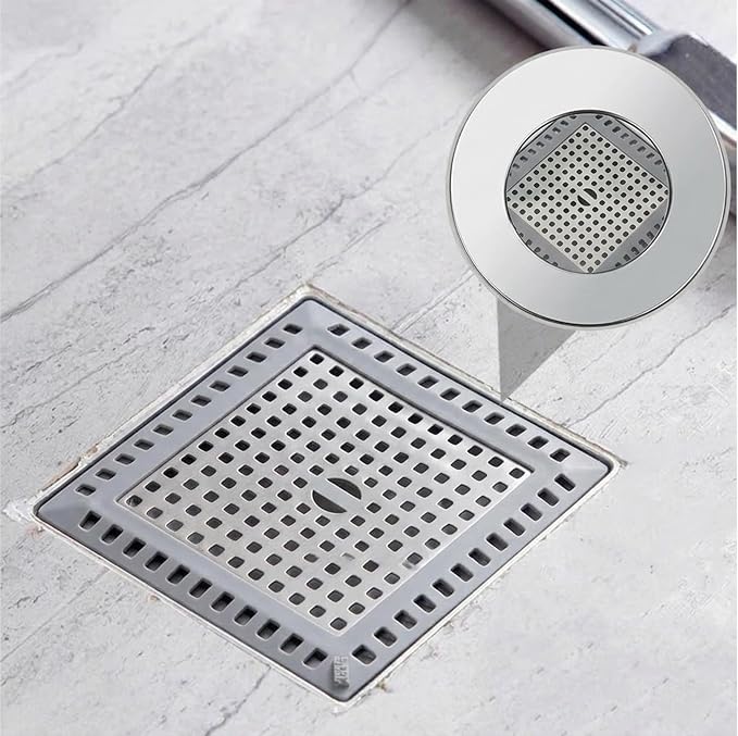 2 Pack Square Shower Drain Hair Catcher Stainless Steel | Anti-Clog Hair Stopper for Bathroom, Bathtub & Kitchen | Non-Slip, Easy Clean, Universal Fit
