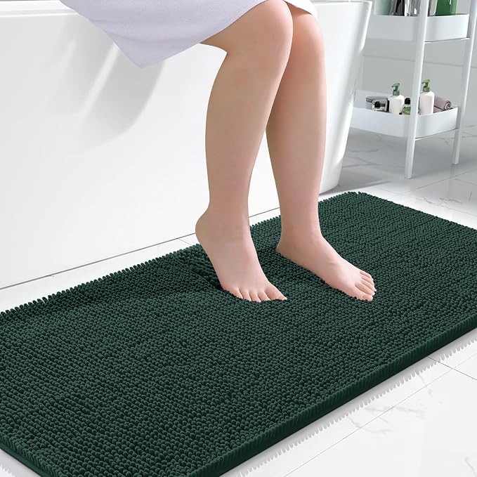 OLANLY Bathroom Runner Rugs 47x24, Extra Soft Absorbent Chenille Bath Rugs | Blackish Green, Quick-Drying Rubber Backing, Machine Washable Long Bath Mat for Bathroom Floor, Tub and Shower, Home Decor