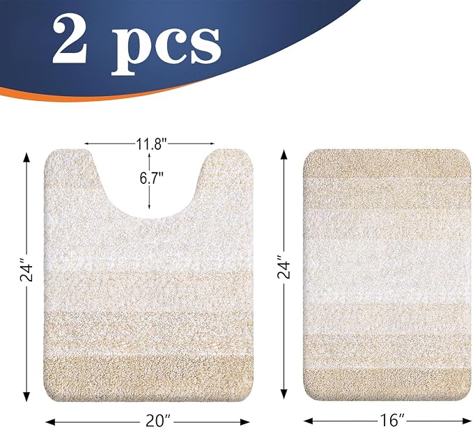 OLANLY Micorfiber Bathroom Rug Set 2 Piece, 24"x16"+U-Shaped 24"x20" | Light Beige, Soft Absorbent Bath Mats and Contour Toilet Rug, Non-Slip, Machine Wash Dry, Plush Shaggy Bath Mats for Bathroom