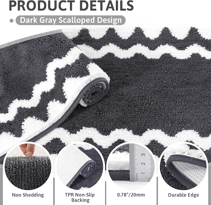 Findosom Bathroom Rugs Sets 5 Piece, Absorbent Soft Non-Slip Bath Rug Set | Washable Microfiber Shaggy Bath Mat Set with Bathroom Runner Rug, U-Shaped Toilet Rugs, Shower Rug&Toilet Lid Cover,Dark Gray