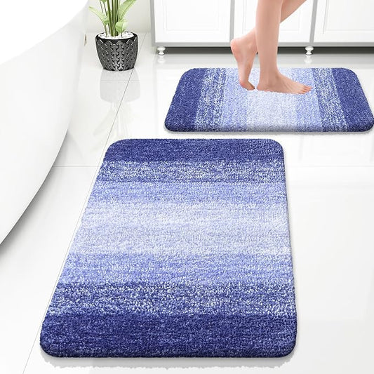 OLANLY Micorfiber Bathroom Rug Set 2 Piece, 30"x20"+24"x16" | Blue-Violet, Soft Absorbent Bath Rug Set, Non-Slip, Machine Wash Dry, Plush Shaggy Bath Mats for Bathroom