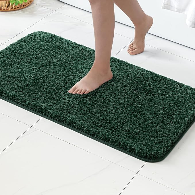 MIULEE Dark Green Bathroom Rugs Set 2 Piece Soft Bath Mats 16x24+20x30 Inch | Soft Absorbent Microfiber Bath Rugs, Non Slip, Quick Dry, Fluffy Bath Rugs for Bathroom Floor Tub Showers, Machine Washable