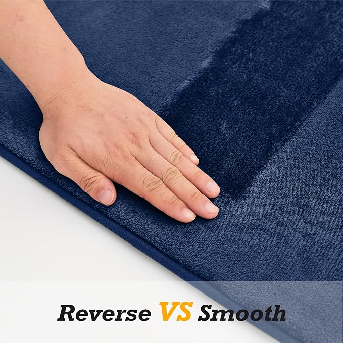 Bathroom Rugs Sets 3 Piece, Non-Slip & Quick Dry Bath Mat Set, Ultra Soft Velvet Bath Rugs for Bathroom, Toilet and Shower Floor, Navy