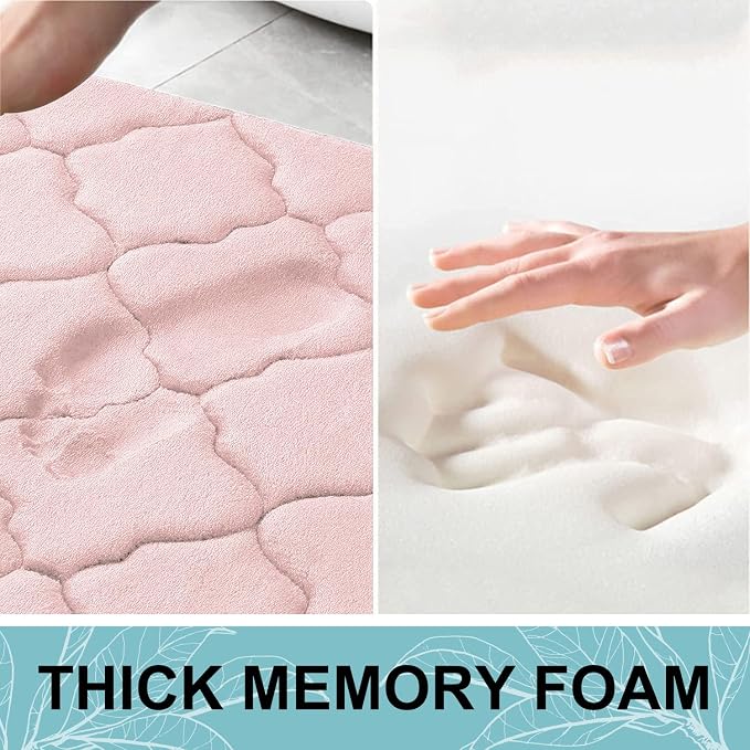 OLANLY Memory Foam Bath Mat Rug 47x17, Ultra Soft Bathroom Rugs, Pink | Thick Absorbent Carpet, Non-Slip Backing, Machine Washable, for Bathroom Floor, Tub, Shower and Home Decor Accessories