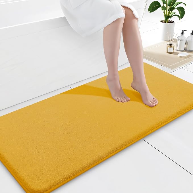 Smiry Memory Foam Bath Mat 59x20, Extra Soft and Absorbent Bathroom Rugs | Yellow, Quick Dry Machine Washable Non-Slip Bath Mat for Bathroom Floor, Shower and Tub