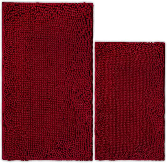 Bathroom Rugs Chenille Bath mat 2 Piece Set, Super Absorbent, PVC Non Slip Backing, Bath mats for Bathroom, Plush Shaggy, Thick, Machine Washable, Bathtub, Shower, Toilet.(Burgundy)
