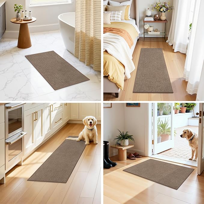 Pauwer Bathroom Rugs Sets 3 Piece, Ultra Thin Bath Mat Set, Brown | Non Slip Washable, Quick Dry, Super Absorbent, U-shaped Contour Toilet Rug, Low Pile, For Floor Sink Shower Room
