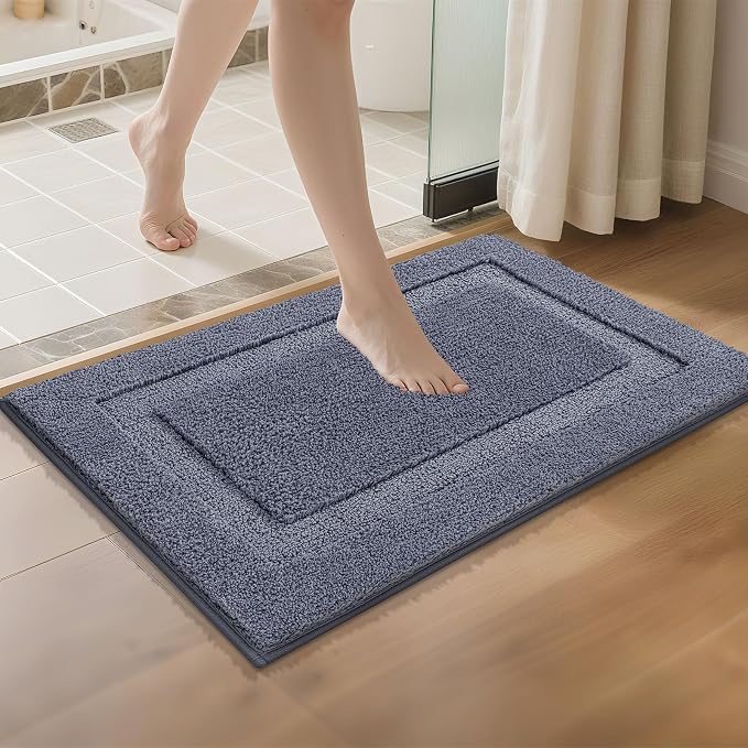 SHACOS Soft Microfiber Bathroom Rugs Set of 2 Pieces, Dark Grey | 32x20 + 24x16, Absorbent Plush Bath Rugs, Non Slip Washable Shaggy Bath Mats, Fluffy Bathroom Runner Floor Mats Shower Rug