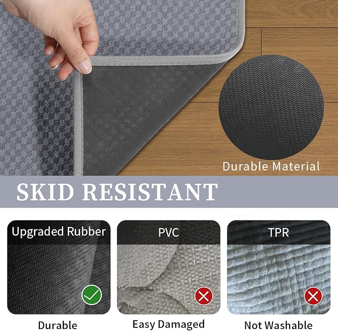 YIHOUSE Bathroom Rugs Sets 5 Piece Non Slip Washable, Absorbent Quick Dry Bath Mat Set with Toilet Mat, Weave Texture Low Profile Bath Rugs, Floor Mats for Bathroom, Tub & Shower, Light Grey