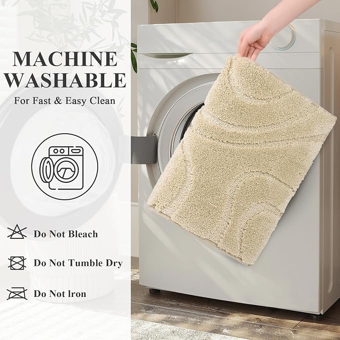 HEBE Bathroom Rugs Sets 5 Piece, Non Slip Washable Absorbent Bath Mat Set | Super Soft Plush Microfiber Bathroom Mats with Runner Set, Solid Bathmat with U-Shaped Toilet Rug Cover Set for Tub, Shower
