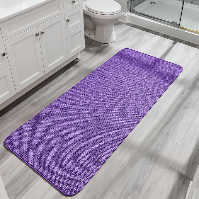 Bosap Bath Mat,Ultra Thin Bathroom Runner Rugs,Large Bath Mats for Bathroom,Quick Dry,Non-Slip,Machine Washable,Low Pile,Bath Rug,Shower Outside,Sink,Home Decor Accessories.Purple,2'x6'(24x72inch)