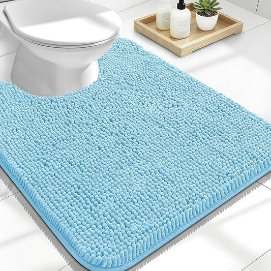 OLANLY Toilet Rugs U-Shaped 24x20, Soft Absorbent Chenille Contour Rugs | Sky Blue, Quick-Drying Rubber Backing, Machine Washable Non-Slip Shaggy Bathroom Mat for Toilet, Home Decor Accessories