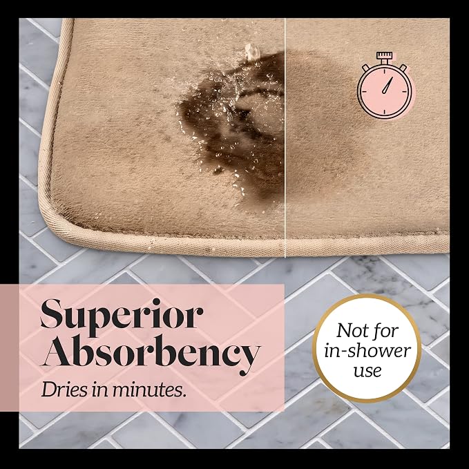 Memory Foam Bath Mat Non Slip Absorbent Super Cozy Velvet Bathroom Rug Carpet (24 inches X 48 inches, Beige)