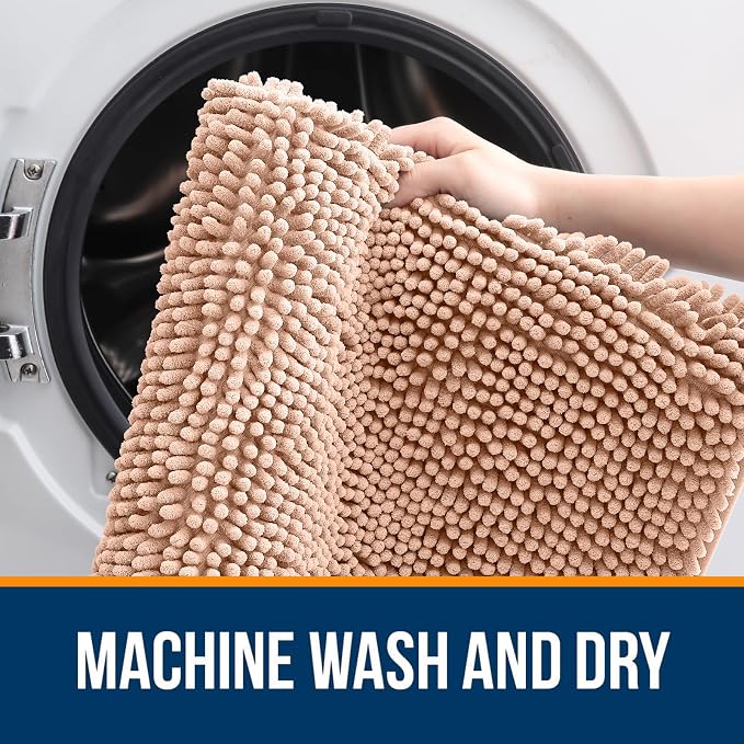 OLANLY Bathroom Runner Rugs 47x24, Extra Soft Absorbent Chenille Bath Rugs | Peach, Quick-Drying Rubber Backing, Machine Washable Long Bath Mat for Bathroom Floor, Tub and Shower, Home Decor Accessories