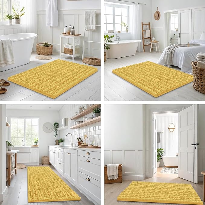 Smiry Bathroom Rugs 48X32, Extra Soft Rubber Backing Chenille Bath Mats | Yellow Machine Washable Non Slip Quick Dry Bath Mats for Bathroom Floor, Tub, Shower, Home Decor Accessories