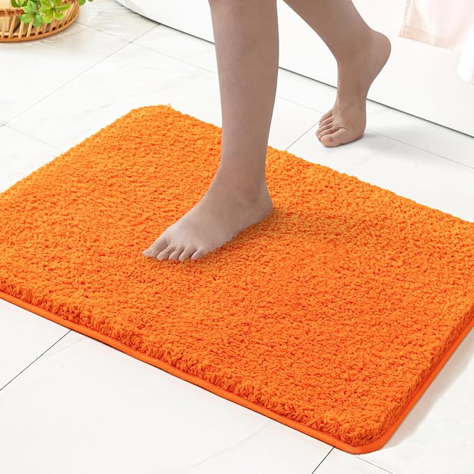 MIULEE Fall Orange Bathroom Rugs Set 2 Piece Soft Bath Mats 20x24+20x30 in | Absorbent Microfiber Bath Mat and U-Shaped Toilet Rug, Non Slip, Quick Dry, for Bathroom Floor Tub Showers, Machine Washable