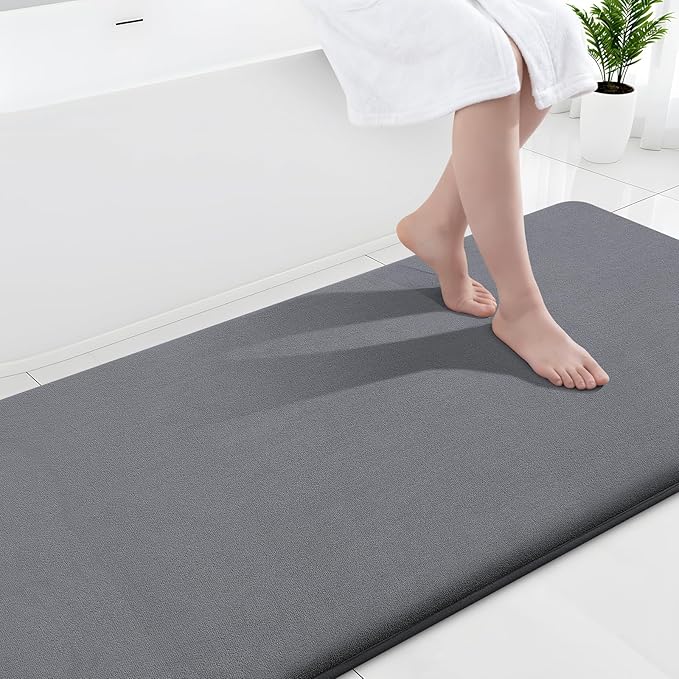 Smiry Memory Foam Bath Mat 44x24, Extra Soft and Absorbent Bathroom Rugs | Dark Grey, Quick Dry Machine Washable Non-Slip Bath Mat for Bathroom Floor, Shower and Tub