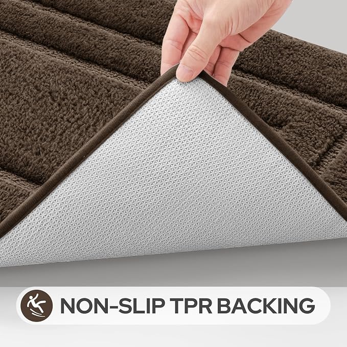 HOMEIDEAS Brown Bathroom Rugs Set of 3, Non Slip Bath Runners | Super Absorbent, Plush Microfiber, Machine Washable, Stain Resistant, Easy Care, Perfect for Modern Bathroom Decor
