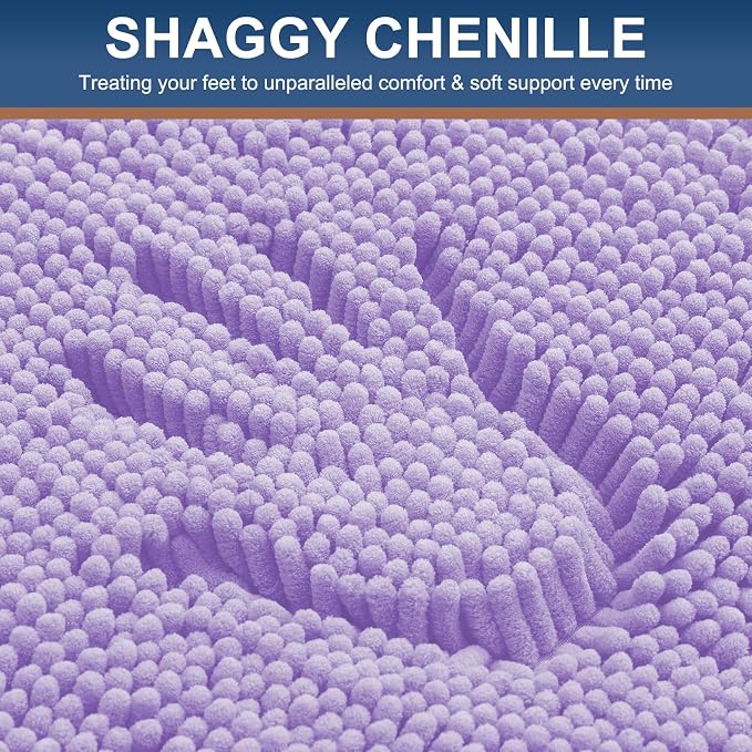 Smiry Chenille Bathroom Rugs Sets 2 Piece (30x20+24x16, Purple) | Soft Absorbent Machine Washable Non Slip Shaggy Bath Rug Set for Tub, Shower, and Floor, Home Decor