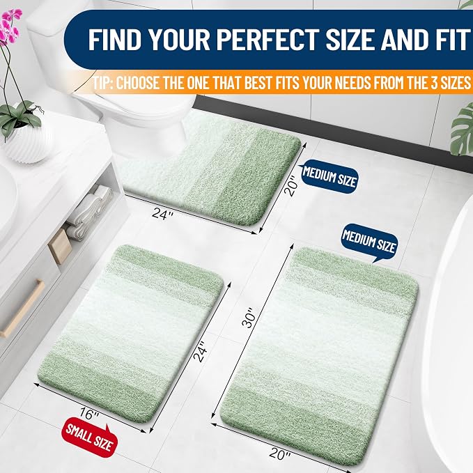 OLANLY Bathroom Rugs Mat 30x20, Extra Soft Absorbent Microfiber Bath Rugs | Sage Green, Non-Slip Quick-Drying Rubber Backing, Washable Plush Bath Mat for Floor, Tub and Shower, Home Decor Accessories