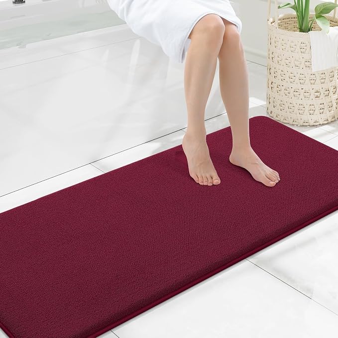 Smiry Memory Foam Bath Mat 59x20, Extra Soft Absorbent Bathroom Rugs | Burgundy Quick Dry, Machine Washable Bath Mats for Bathroom, Shower, Tub and Home Decor Accessories