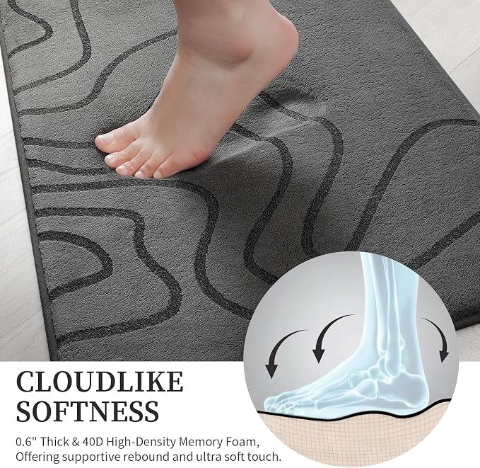 Memory Foam Bathroom Rugs Sets 5 Piece, Ultra Soft Bath Mat, Dark Grey | Ultra Soft, Extra Thick Bath Mat, Absorbent, Non-Slip, Machine Washable, For Tub, Shower & Home Decor Accessories