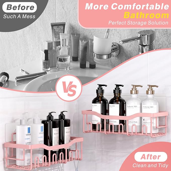 EUDELE 5-Pack Rustproof Stainless Steel Shower Caddy – No Drill Adhesive Bathroom Organizer with Large Capacity, Spacious Shower Shelves for Inside Shower, Kitchen & Home Decor Storage-XL Size
