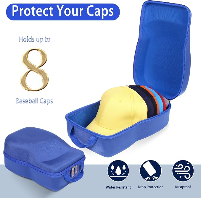 khanka Hard Storage Carrying Case Compatible with Baseball Caps This Organizer Holder Protects up to 8 Hats (Blue)