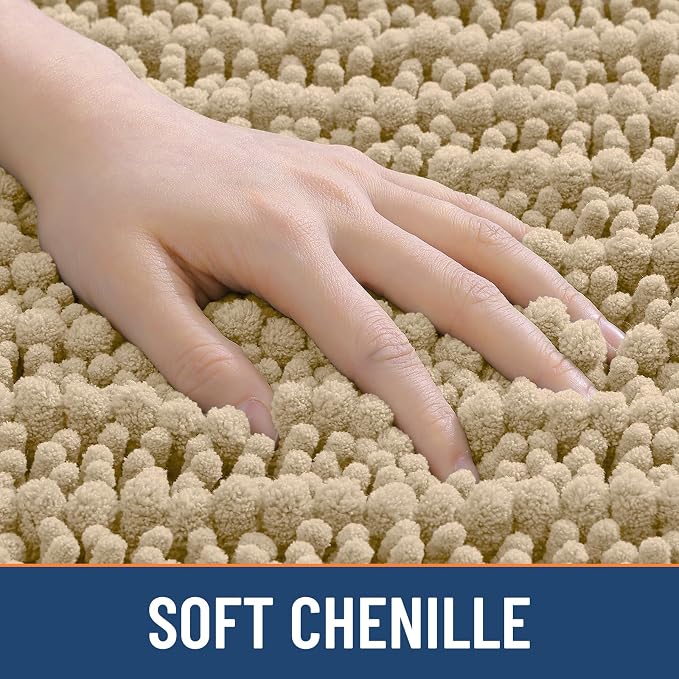 Smiry Bathroom Toilet Rugs U Shaped 24X20, Chenille Bath mats for Toilet | Beige Extra Soft Absorbent Non Slip Rubber Backing Contour Bath Rugs for Toilet, Machine Washable Contoured Bath Mats