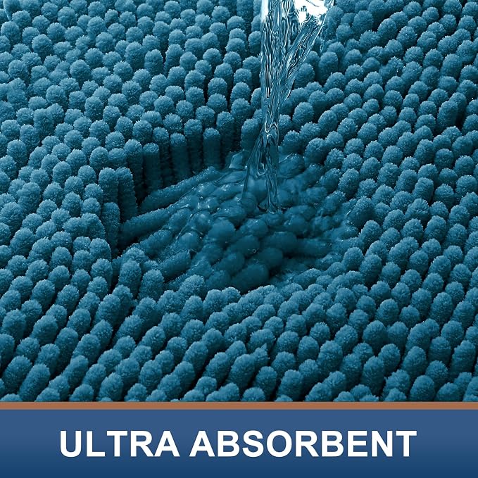 Smiry Chenille Bathroom Rugs Sets 2 Piece (30x20+24x16, Peacock Blue) | Soft Absorbent Machine Washable Non Slip Shaggy Bath Rug Set for Tub, Shower, and Floor, Home Decor